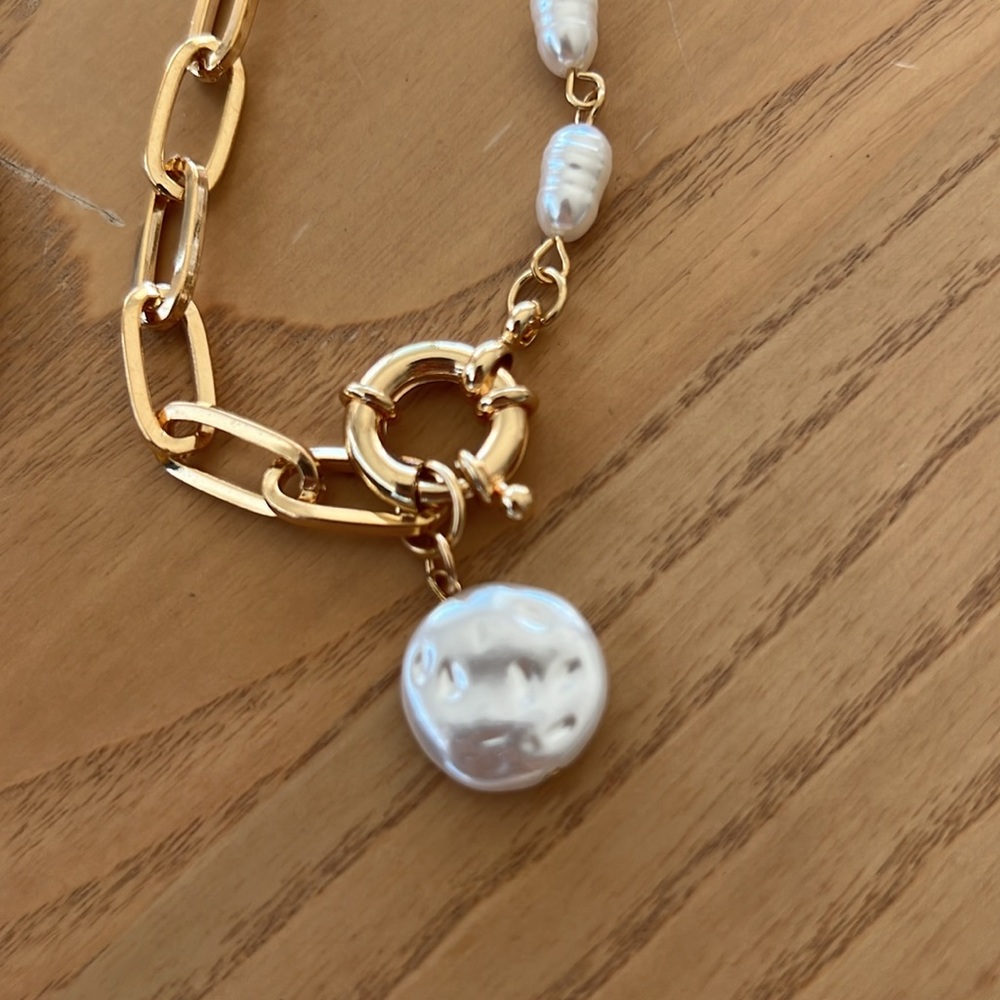 ✨ PEARL STYLE CHAIN DOUBLE LINKED NECKLACE - Picture 6 of 7